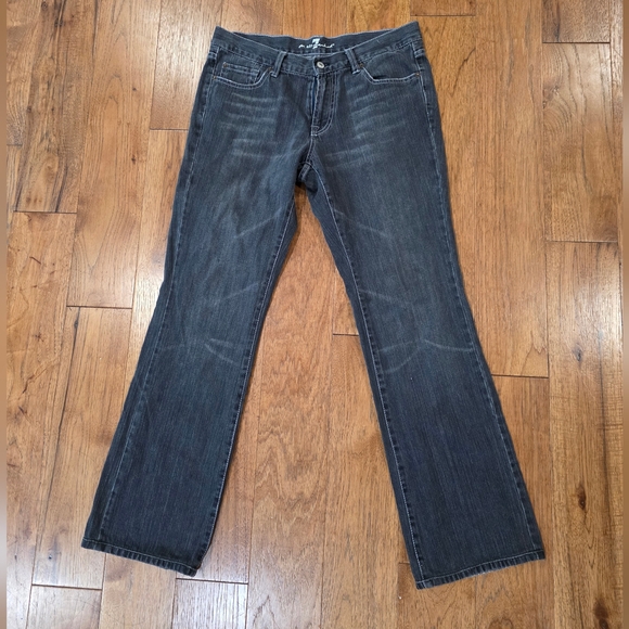 7 For All Mankind "A Pocket" Mid Rise Bootcut Washed Denim Jeans w/Whiskering - Picture 1 of 13